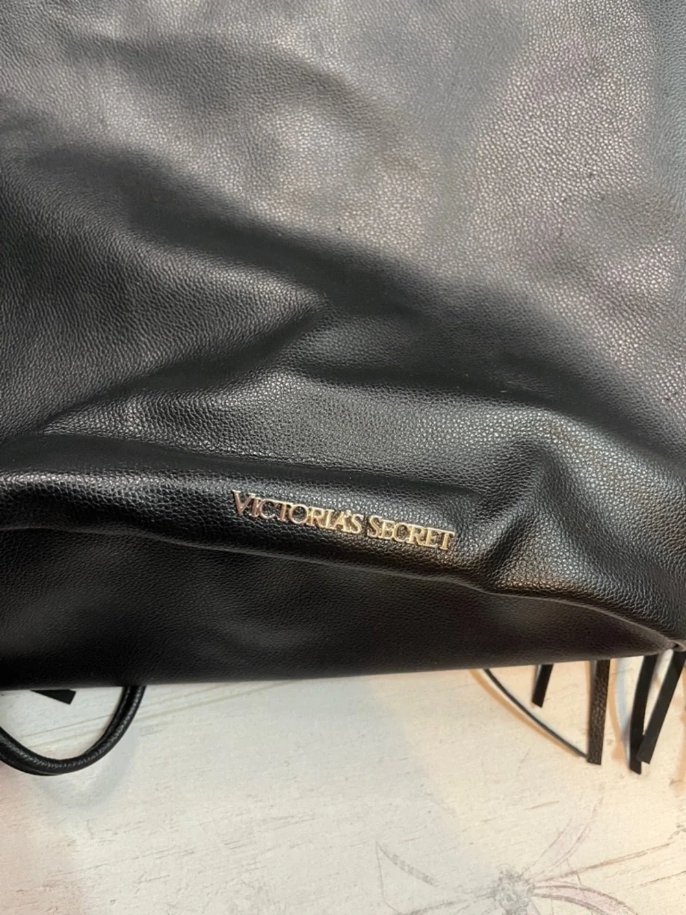 Victorias Secret Black Fringe Backpack Faux Leather